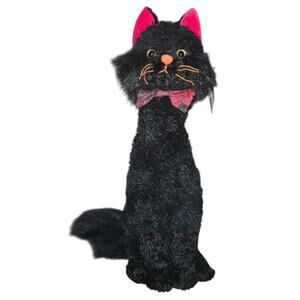 Fine Toy Black Orange Plush Cat Tall/Thin Dark Scarlet Halloween Cat 16" NOS